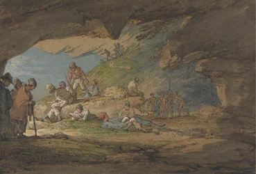 Eine Höhle im Sonnenlicht, mit Figuren