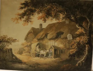Ein Gasthaus am Straßenrand, ca. 1800