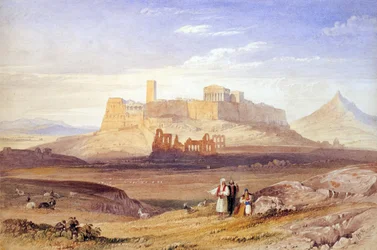 Blick auf Athen mit der Akropolis und dem Odeon des Herodes Atticus