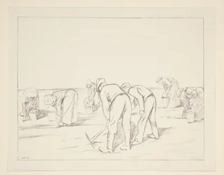 Landarbeiter mit Spitzhacken und Eimern