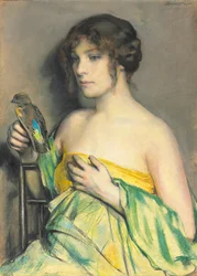 Frau mit Papagei