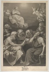 Die Kirchenväter konsultieren Bücher und Dokumente und betrachten die Jungfrau, 1785
