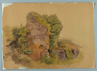 Turmbasis, Skizze von Ruinen im Wald