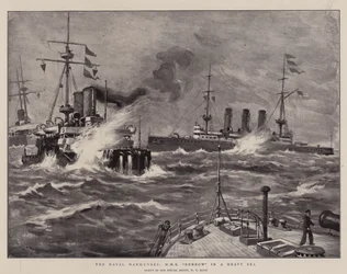 Die Marine-Manöver, H.M.S. Benbow in schwerer See