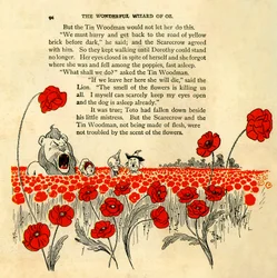 Der Zauberer von Oz - Kapitel VIII: Das tödliche Mohnfeld - Der Zauberer von Oz: Kapitel 8 - eine von Denslow, William Wallace (1856-1915), illustrierte Seite aus der ersten Ausgabe von 1900 des Buches von Frank Baum (1856-1919) - Dorothee (Dorothy) und