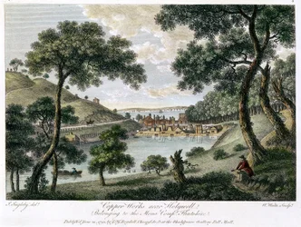 Kupferwerke bei Holywell, Flintshire, Wales, im Besitz der Mona Company, 1792