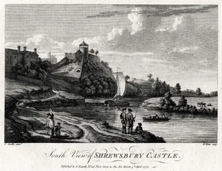 Südansicht von Shrewsbury Castle, Shropshire, 1777