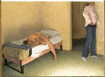 Interieur mit einer sich anziehenden Figur