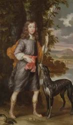 Ein Junge mit einem Speer und einem Hund, ca. 1685