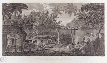 Menschenopfer auf Tahiti im Südpazifik, um 1773