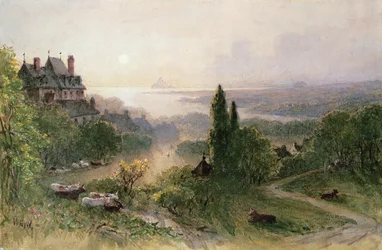 Landschaft mit großem Haus