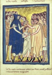 Joseph wird von seinen Brüdern verkauft, aus einem Buch der Bibelbilder, ca. 1250