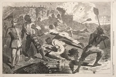 Eine Granate in den Rebellen-Schützengräben, 1863
