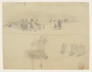 Strandszene mit Frauen, die Körbe tragen, Cullercoats, England