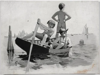 Jungen schwimmen, Gloucester Hafen
