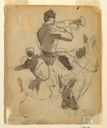 Zeichnung, Berittener Trompeter, 1862