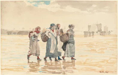 Vier Fischweiber am Strand