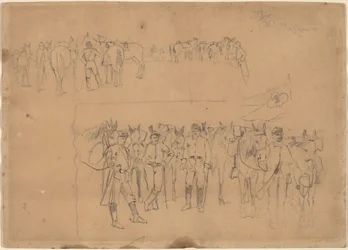 Offiziere und Pferde in Ruhe