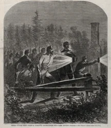 Rebellen außerhalb ihrer Werke in Yorktown, die mit dunklen Laternen aufklären, 1862