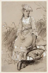 Sitzendes Mädchen mit einem Korb