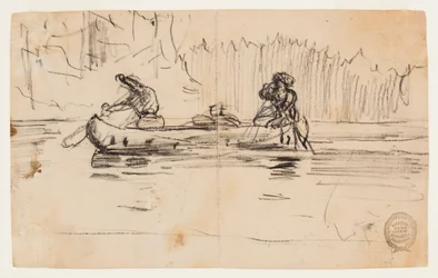 Seitenansicht eines Kanus mit zwei Männern