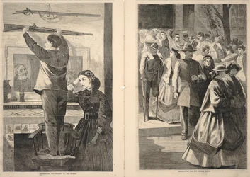 Thanksgiving Day--Das Gewehr aufhängen/Thanksgiving Day--Die Kirchentür, aus Frank Leslie