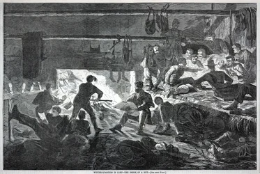 Winterquartiere im Lager - Das Innere einer Hütte, aus Harper
