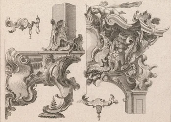 Vorschlag zur Dekoration des unteren rechten und oberen rechten Teils eines Altars, gedruckt ca. 1750-56