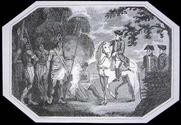 General Burgoyne und die Indianer im Jahr 1777, graviert von J. Taylor, aus 