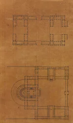 Seite aus einem Sammelalbum mit Zeichnungen und mehreren Architekturabdrücken, ca. 1800-1850