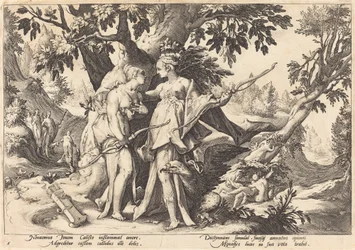 Jupiter in der Verkleidung von Diana verführt Callisto