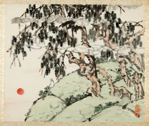 Landschaft und Figur, aus einem Album von Landschaften und Kalligraphie für Liu Songfu