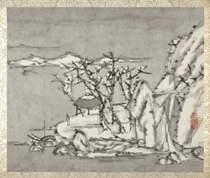 Landschaft und Figur, aus einem Album von Landschaften und Kalligraphie für Liu Songfu