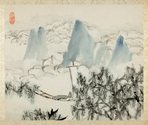 Landschaft mit Figur, aus einem Album von Landschaften und Kalligraphie für Liu Songfu