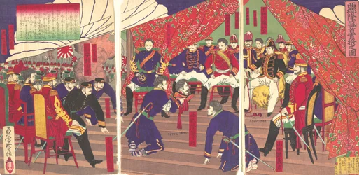 Präsentation des Kopfes von Saigo an Prinz Arisogawa