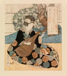 Dame spielt ein Instrument, ca. 1804-40 (Farbholzschnitt)
