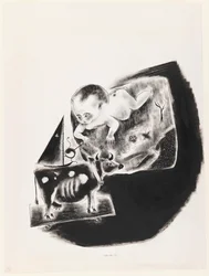 Baby und Spielzeugkuh