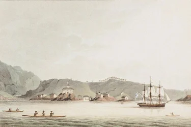 Illustration aus Eine Reise um die Welt in den Jahren 1803-06, auf dem Schiff Neva, 1814