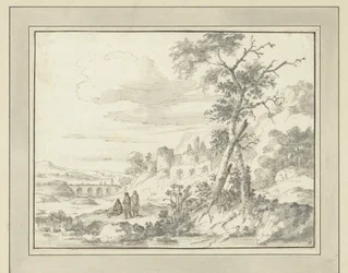 Bergige Landschaft mit Ruinen