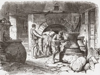Eine römische Bäckerei, Pompeji, Italien.