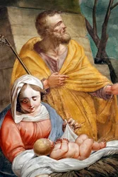 Krippenszene. Heilige Familie. Santa Maria delle Vigne Basilika. Genua. Italien.