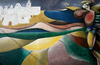 Eines von Hunderten von Wandgemälden in Orgosolo, Sardinien, Italien