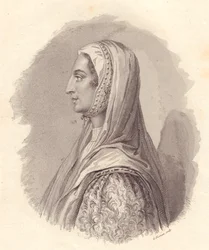 Porträt der italienischen Adligen Beatrice Lascaris di Tenda (1372-1418), Kupferstich von G Fusinati nach einem Porträt, veröffentlicht von Antonio Campo