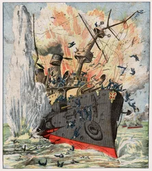 Russisches Kriegsschiff durch eine japanische Mine in Port Arthur versenkt