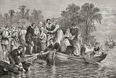 Tabakfrauen oder Tabakbräute kommen in Jamestown, Virginia, USA an