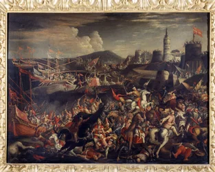 Angriff der Sarazenen auf die Insel Malta, verteidigt von den Johannitern im Jahr 1565