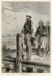 Detektiv Fix, aus „Reise um die Erde in 80 Tagen“ von Jules Verne (1828-1905), gestochen von Louis Dumont (geb. 1822), 1873