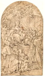 Die thronende Madonna mit Kind, flankiert von Engeln und den Heiligen Karl Borromäus und Ignatius von Loyola