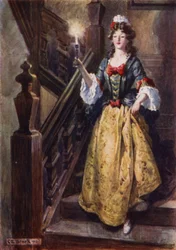 Mistress Beatrix läuft die Treppe im Walcote House hinunter, um Esmond zu begrüßen