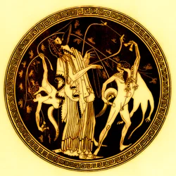 Dionysos und Satyrn, Illustration aus Griechische Vasenmalereien von J. E. Harrison und D. S. MacColl, veröffentlicht 1894